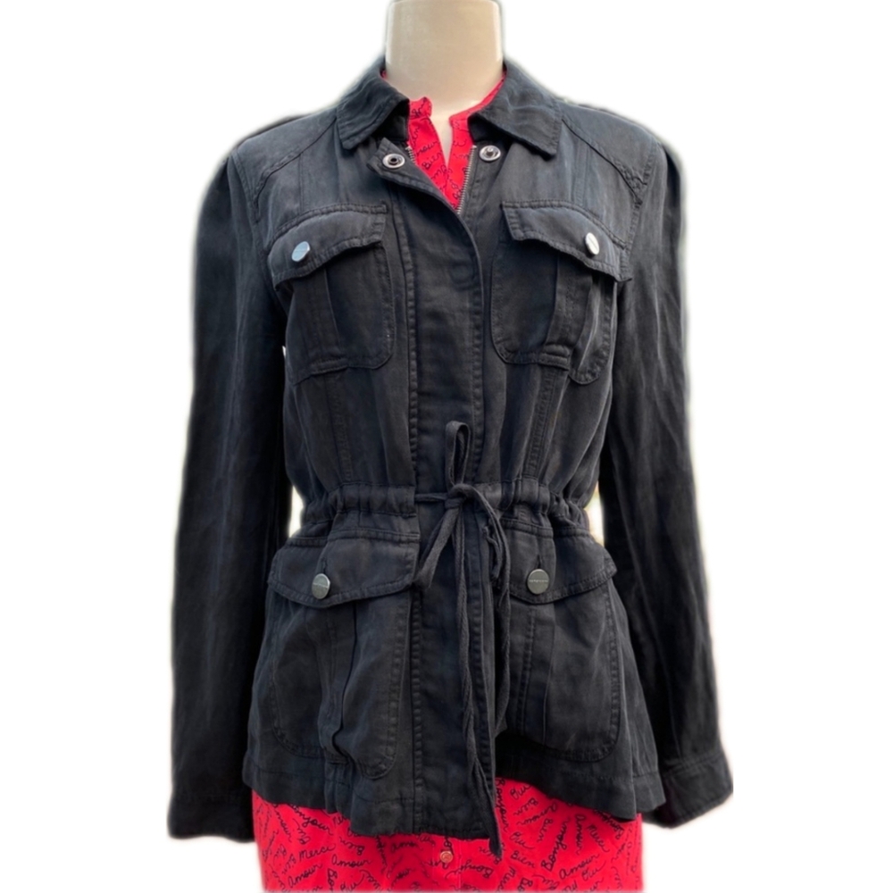 Sanctuary Black Drawstring Waist Black Zip Jacket